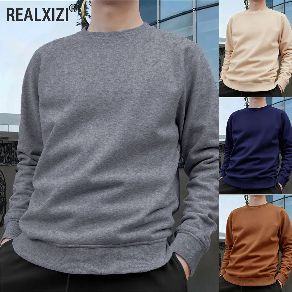 Men's Crew Neck Pullover Solid Color Large Sweatshirts Spring Autumn Outdoor Jogging Tops Men Casual Hoodies Streetwear