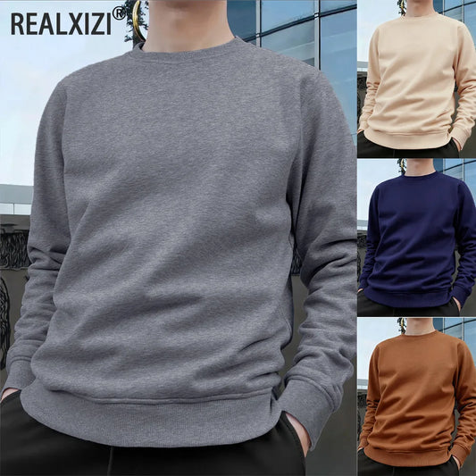 Men's Crew Neck Pullover Solid Color Large Sweatshirts Spring Autumn Outdoor Jogging Tops Men Casual Hoodies Streetwear