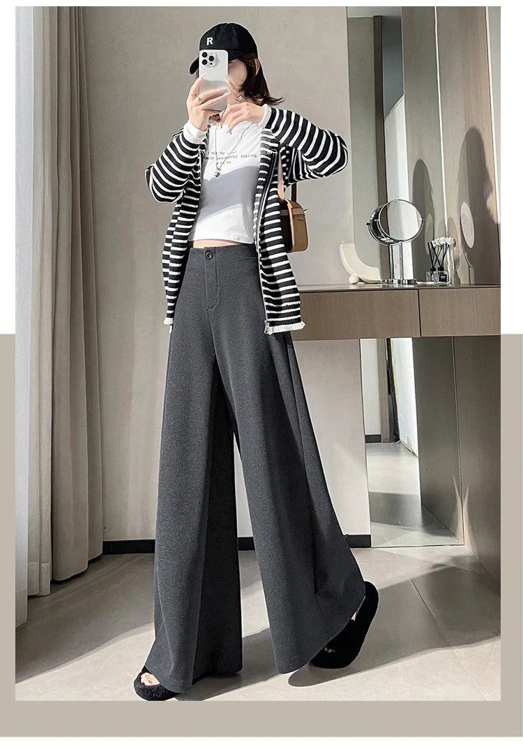 High Quality Woolen Suit Wide-leg Pants Women Fall Winter High-waisted Loose Trouser Female Chic Solid Thick Outwear Bottoms New