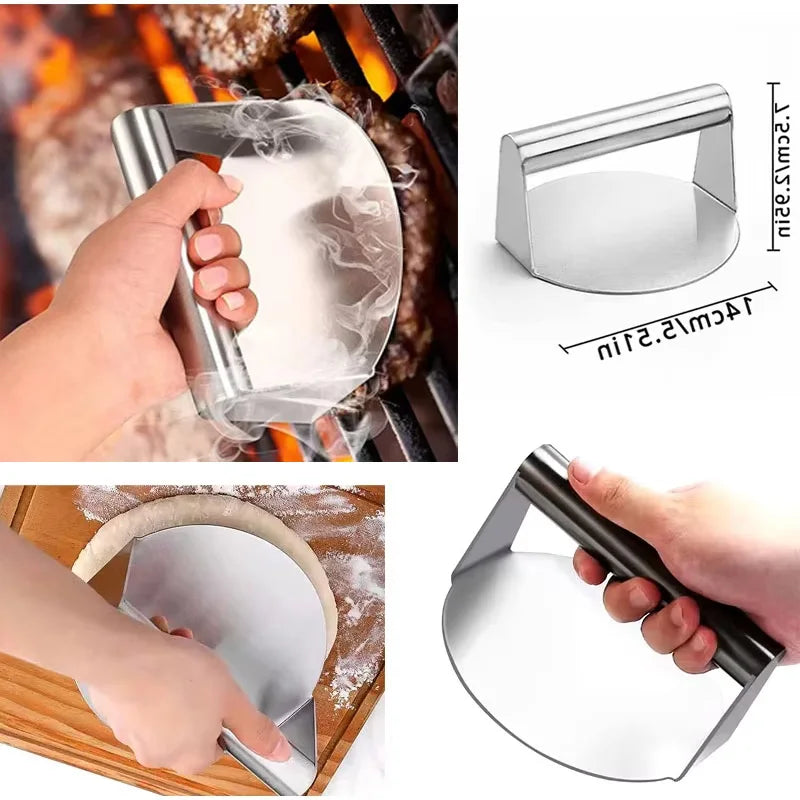 304 Stainless Steel Food Graded Smash Hamburger Presser Hamburger Patties Meat Masher Circular Meat Press Mold Burger Press