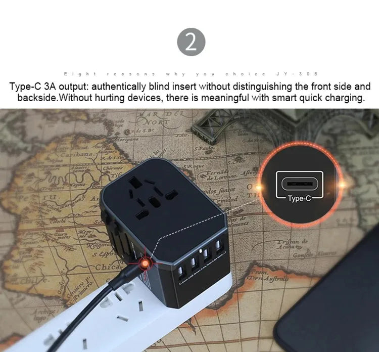 Travel Smart Adapter International Plug Adaptor Wall USB Type C Charger AC Power US EU UK AU for iPhone iPad Android Tablet