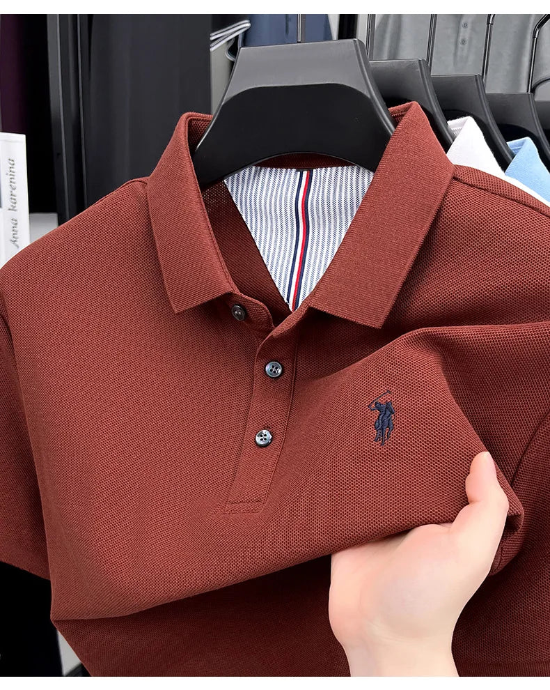 100% pure cotton short sleeved men's polo shirt summer fashion high-end brand pony embroidery golf top casual business T-shirt