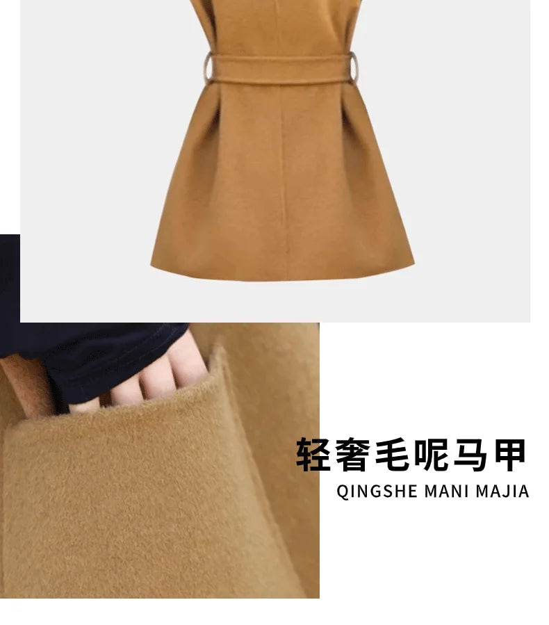 Fashion Wool Vest for Women Autumn and Winter Double-Sided Wool Mid-length Waistcoat Coat Elegant Female Horse Clip Tops Jacket