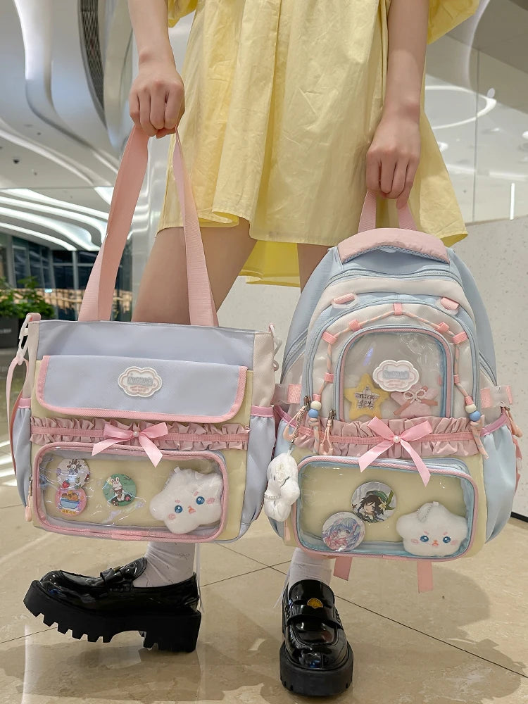 Large Capacity Children's School Bag Set for Girls Primary And Middle School Double Shoulder Backpack Sweet College Style