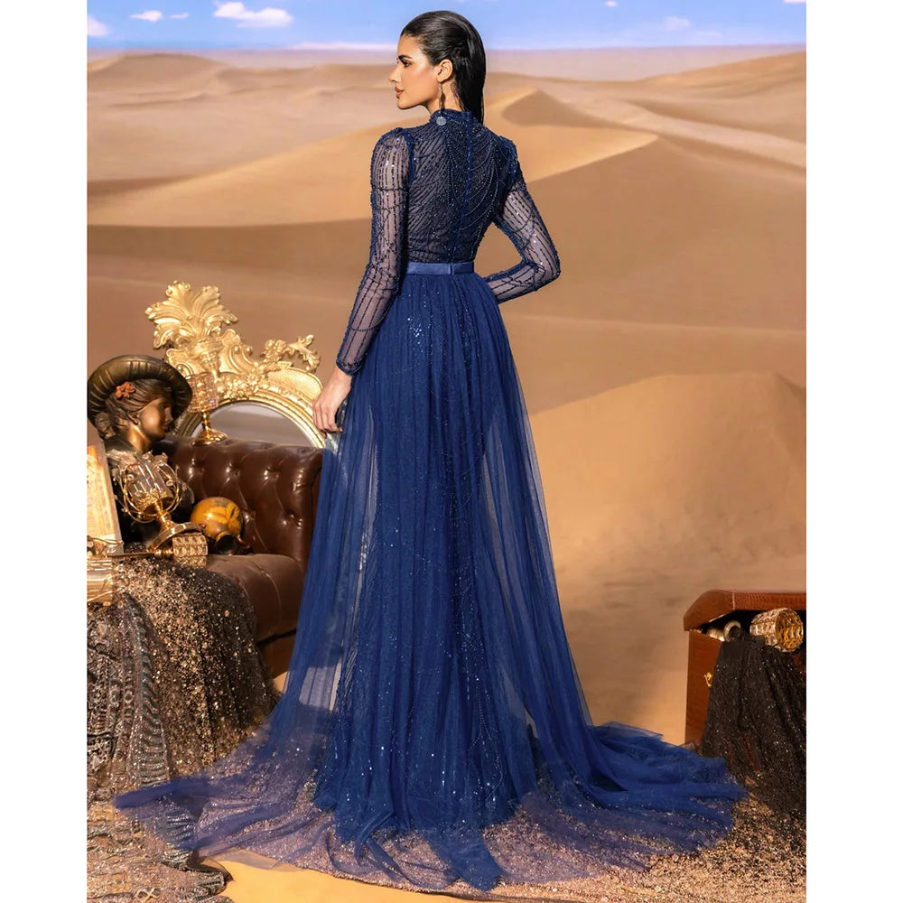 Elegant Wedding Evening  Dress for Women 2026 Muslim Long Sleeves Mermaid Detachable Train Sequined Prom Party Gown Customized