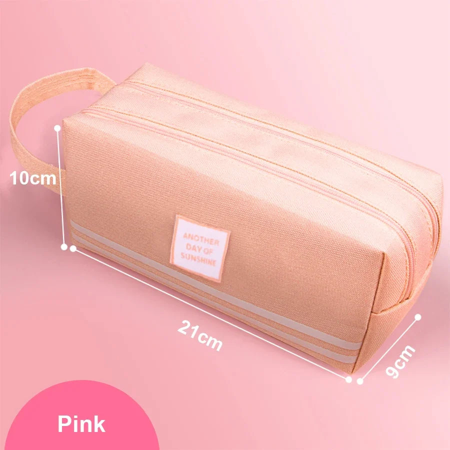 Large Capacity Pencil Cases Double Layer Simple Canvas Bags for Girls Back to School School Office Supplies Stationery