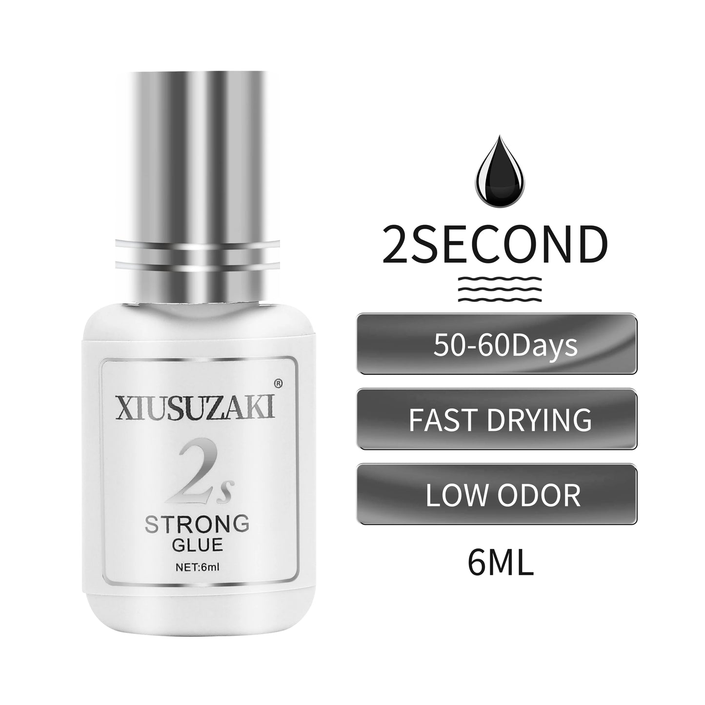 XIUSUZAKI 6ml 1 Second Fast Drying Strong False Eye Lash Extension Glue Adhesive Retention 7-8 Weeks Low Smell Mink Eyelash Glue