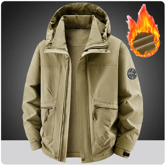 Winter Jacket Men Outwear Fleece Liner Warm Hooded Men multi-pocket Cargo Jacket Men Windproof Casual Hiking Coat Male Clothing