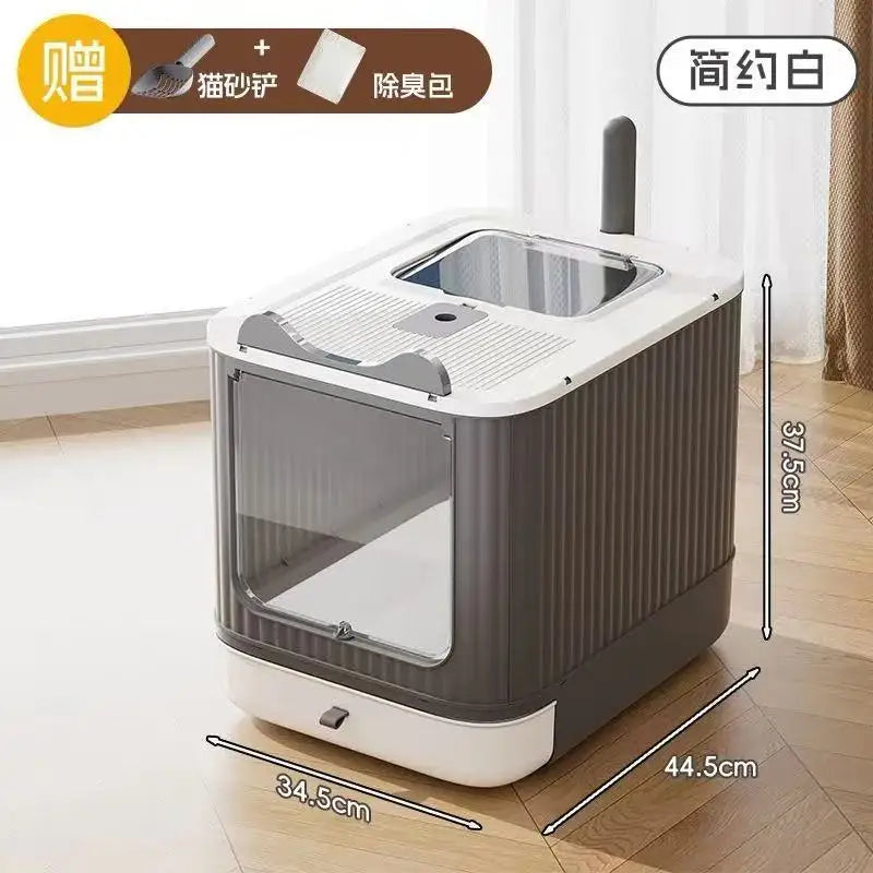 Pet UV Lights Top Drawer Litter Pan Fully Enclosed with In/out Door Control Disinfecting and Deodorizing For Cat Cat Litter Box