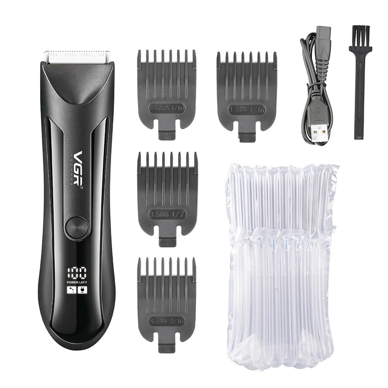VGR Groin Body Pubic Hair Trimmer For Men&Women Electric Beard Clipper Ball Shaver Groomer Rechargeable，Ceramic Blade，Wet Dry