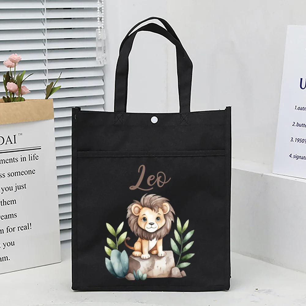 Personalized Kids Library Tote Bags Homeschool Cute Custom Name Reading Books Bag Children School Bag Birthday Gifts for Kids