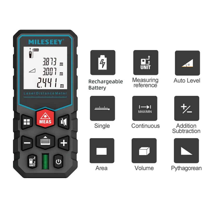 Mileseey Laser Distance Meter X5 Rechargeable Laser Digital Tape Rangefinder Trena Metro Laser Range Finder  Measuring Tape