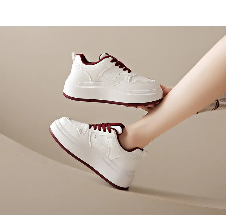 Women's Casual Sports Shoes Thick Bottom Low Tops Lace Up Vulcanised Shoes Lightweight Rubber Soled Winter Season Adult Footwear