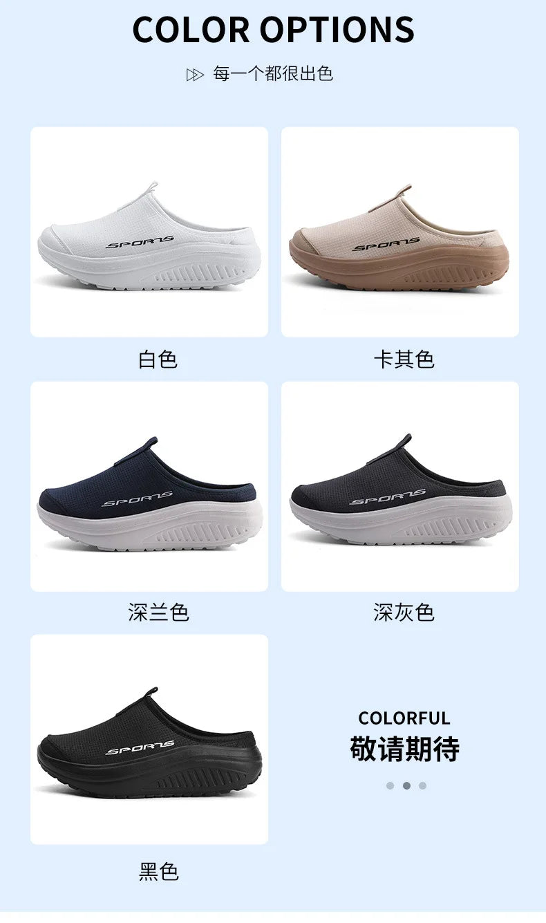 Ladies' Half Dragged Thick Soled Shoes Are Casual Lightweight and Breathable Increasing The Height for Lazy People To Step On