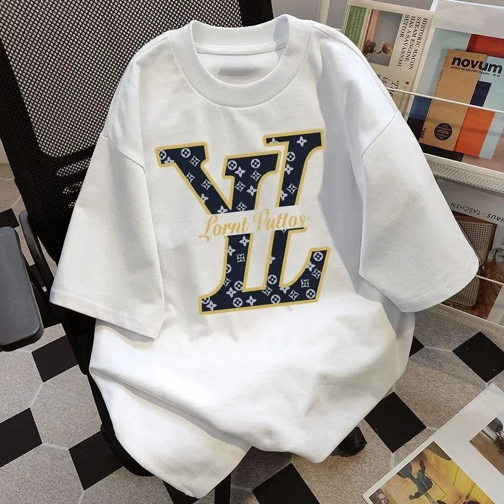 2025 Summer 100% Pure Cotton Printed Design Short Sleeved T-shirt with A Sense of Luxury for Men and Women Ins Upper Garment