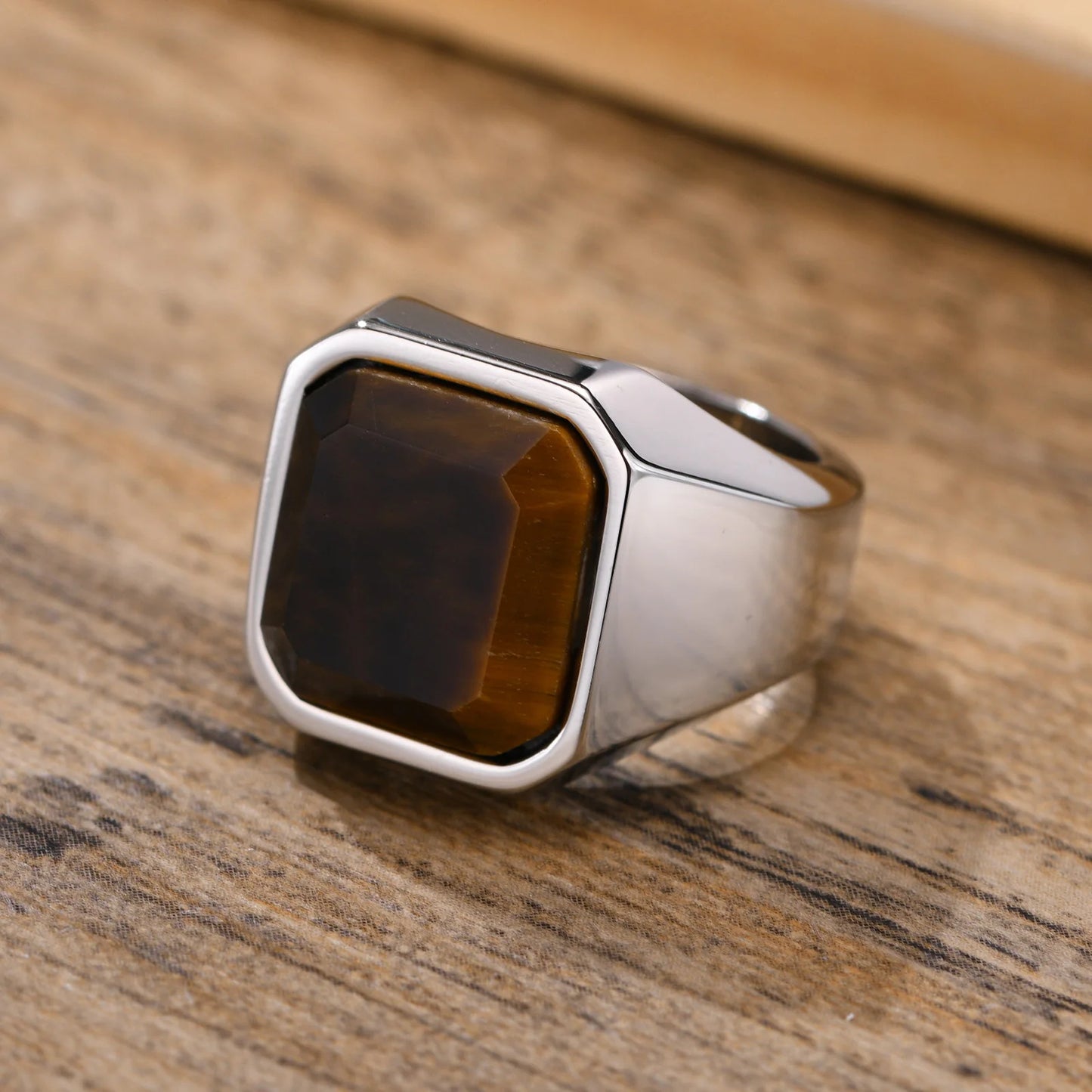 Vnox Stylish Square Natural Stone Signet Rings for Men, Stainless Steel Metal Finger Ring Party Gift Jewelry