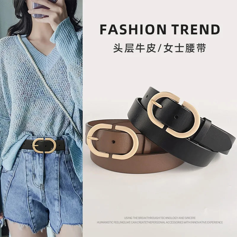 Genuine Leather Letter Design Belt for Women, Luxury Multi-Style Accessory with Dresses Jeans & Fashion Decor