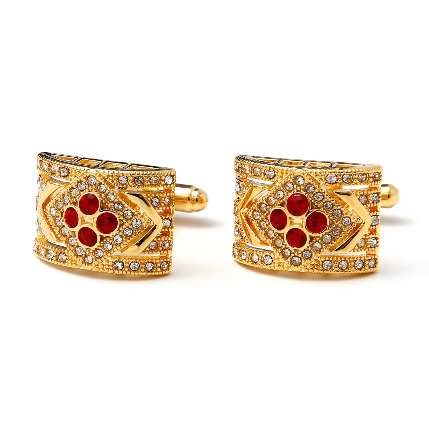 1 Pair Luxury Gold Cufflinks for Men - Black Zirconia Studded Dress Shirt Accessories