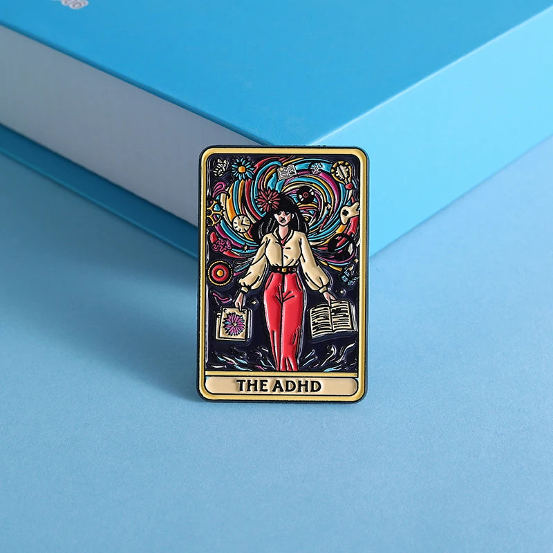 The ADHD Tarot Cards Enamel Pin Autism Mental Health Metal Brooch Lapel Backpack Badge Jewelry Accessories Gift For Friends