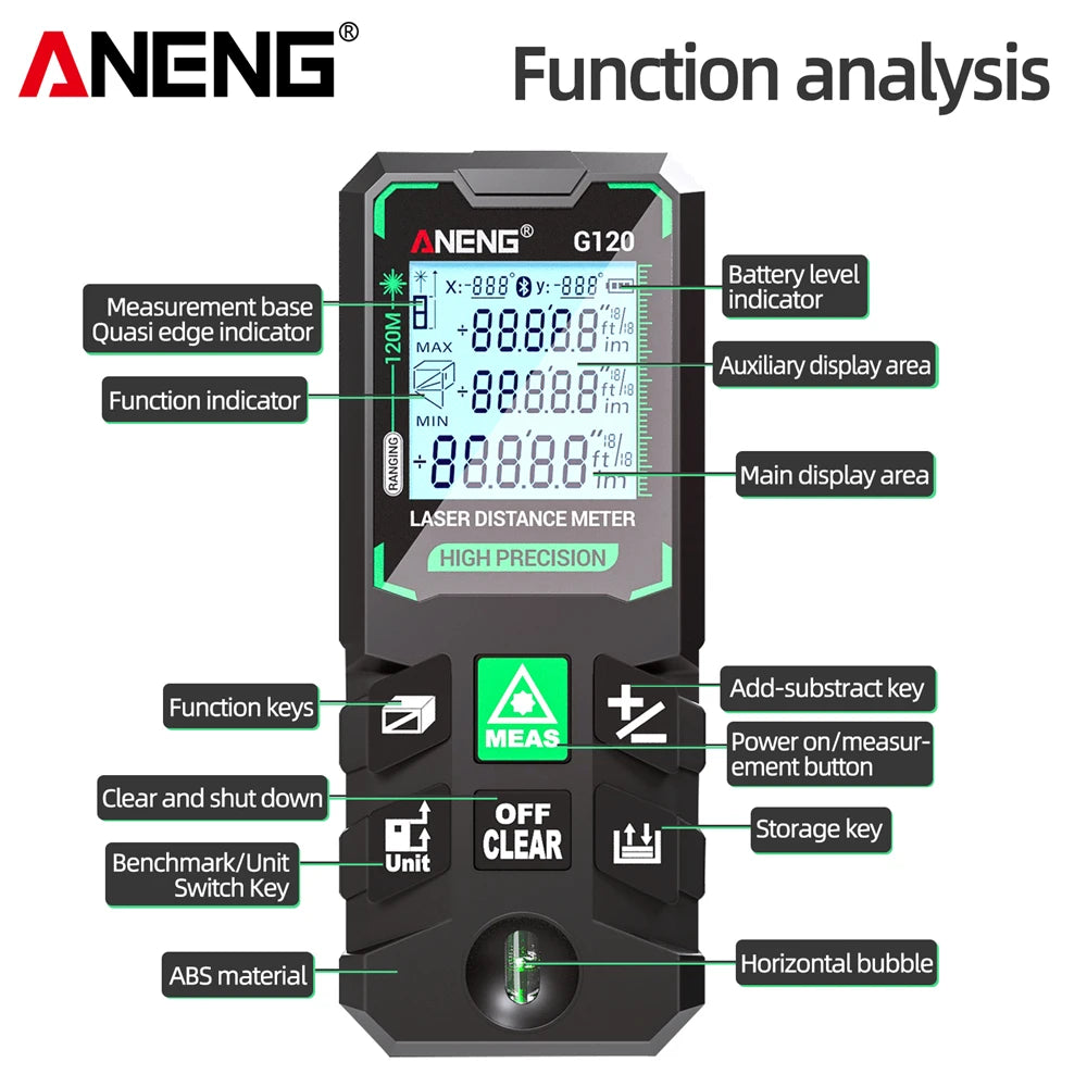 ANENG G50/G70/G100/G120 Autonomous Benchmark Rangefinder Green Laser Distance Meter 0.5~1 Second Flash Test Diastimeter Tools
