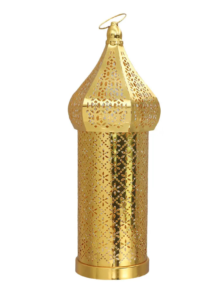 1PC Moroccan Golden Hollow Iron Lantern Ramadan Home Decoration Light Ornaments Gold Lanterns Moroccan Home Crafts Decoration
