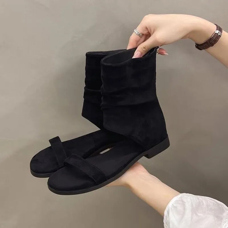 2025 Female Low Heel Footwear Gladiator Sandals Shoes For Women Zippers Fashion Open Toe Ladies Sandals Ankle Booties Shoe Pumps