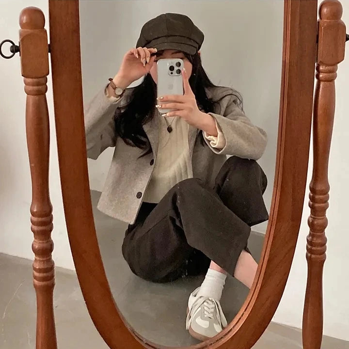 ort Thiened Woolen Coat for Women Winter New Sle Retro Single Button Suit Collar Coat Korean Sle Straight Tube pe