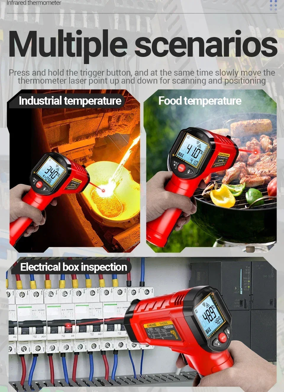 Infrared Laser Thermometer ANENG TH202 Digital Temperature Non Contact Meter LCD Display Pyrometer Point Gun Tester Tools