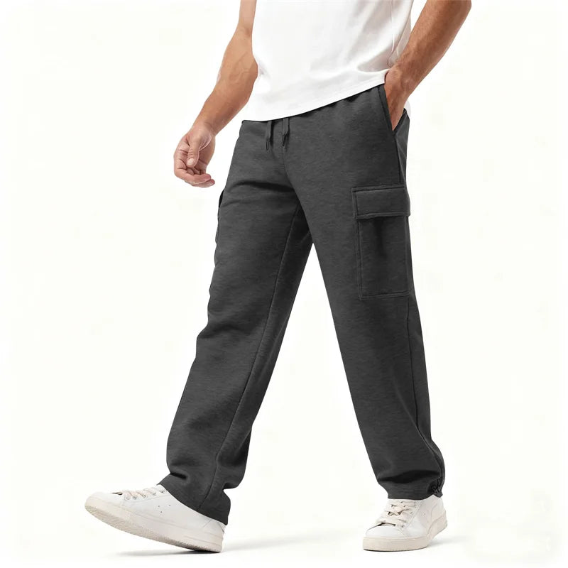 spring autumn Mens Sweatpants Straight Joggers Sports Streetwear Multi-pocket Pants Loose Drawstring casual Long Pants Men