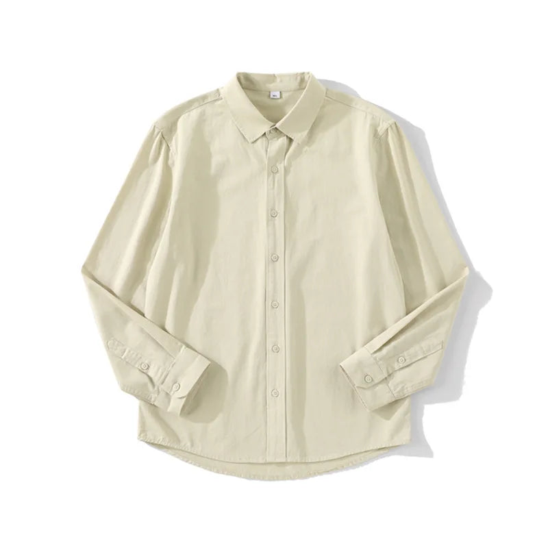 Men's Pure Cotton Simple Casual Long Sleeved Shirt Unisex Solid Color Moisture Wicking Casual, Loose Men's Versatile Shirt
