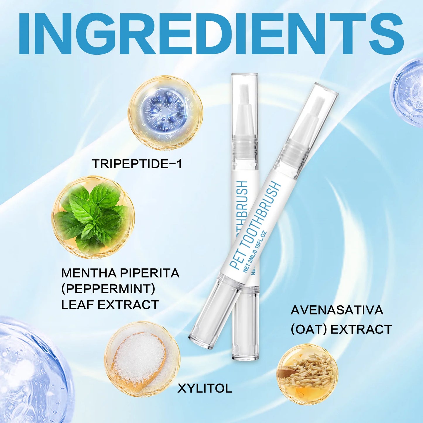 Pet Toothbrush Pen 3ml - Teeth Cleaning for Dogs & Cats, Reduce Bad Breath, Remove Tartar with Peppermint & Xylitol, Easy Use