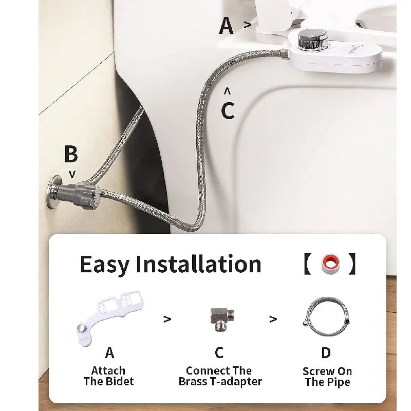 Non-Electric Bidet - Self Cleaning Dual Nozzle Frontal and Rear Wash Fresh Water Bidet Toilet Seat Attachment Easy Installation