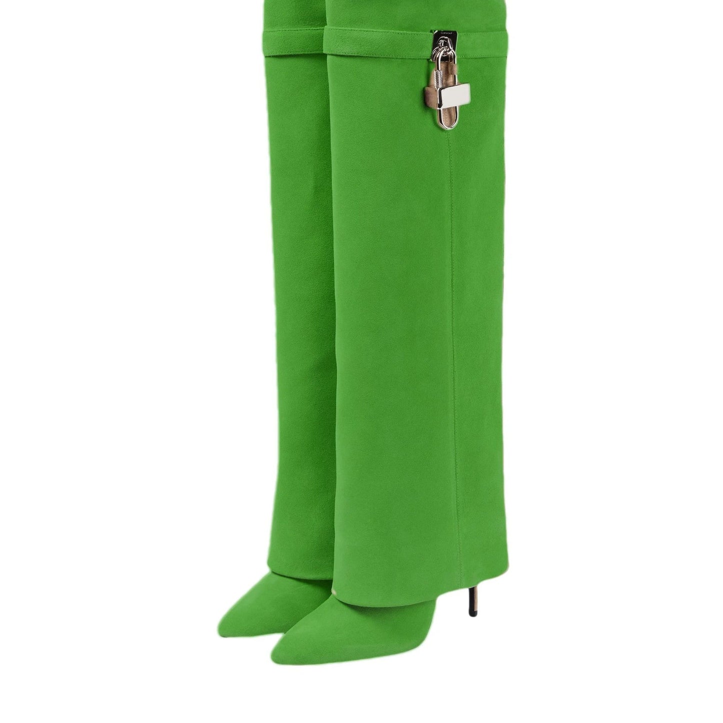 European and American women's fashionable large round toe over knee boots, slim high heels, shark button pants, long boots