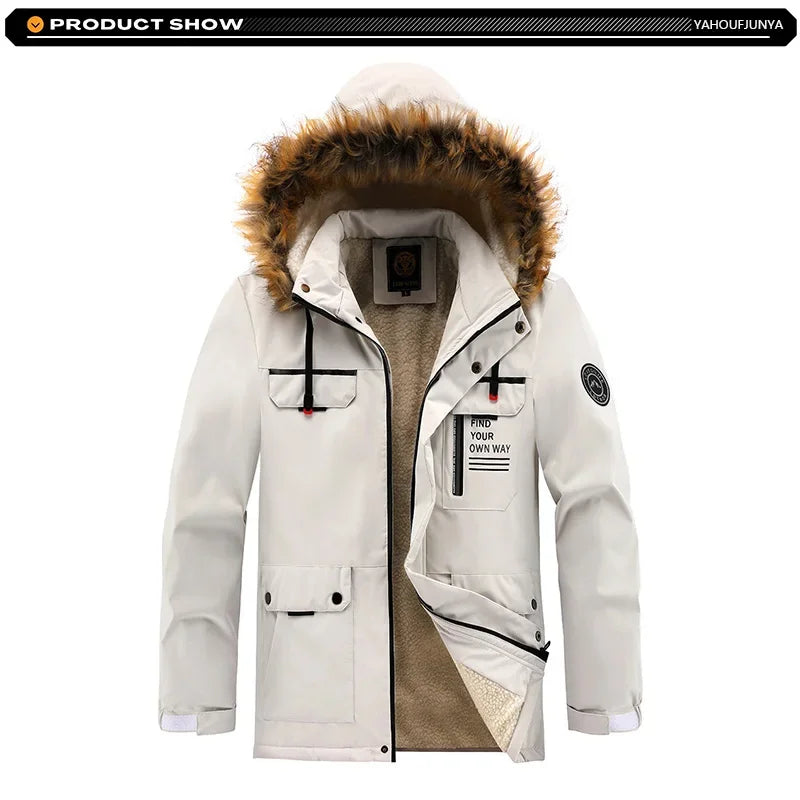 2026Winter Men Outwear Fleece Warm Removable Hooded Hiking Jacket Men Outdoor Windproof Casual Fashion Jacket Coat Male Clothing