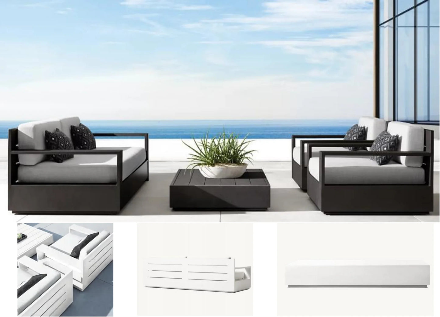 Patio Aluminum Furniture Comfortable Thick Upholstered Cushions Quick Dry StyleSofa Set for Garden Living Room Courtyard