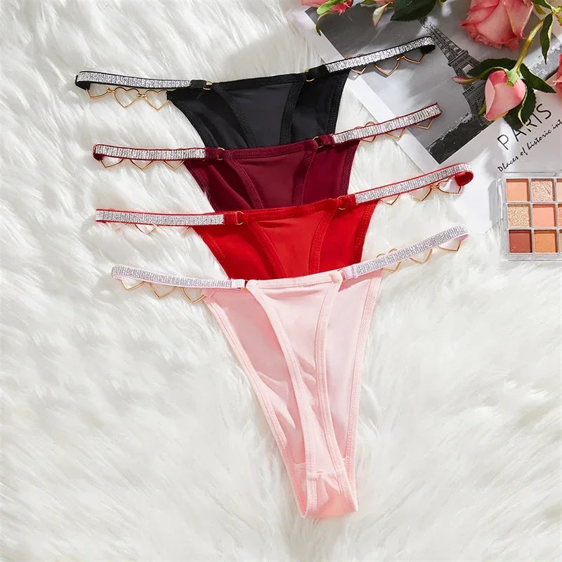 Women Sexy Thongs Low Rise Ladies G-string Heart Decoration Erotic Intimate Lingerie T-Back New Fashion Cotton Crotch Panties