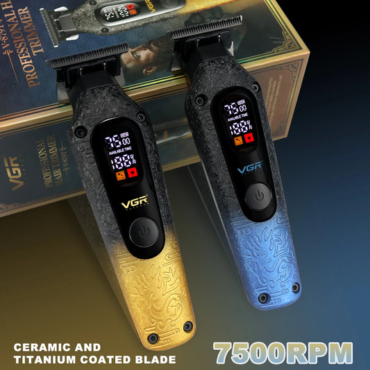VGR V-879T Hair Trimmer for Men DLC Blade T-Blade 7500RPM LCD Display 1500mAh Professional Hair Clipper Finishing Machine