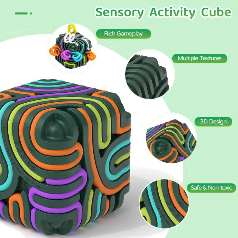 3D Silicone Activity Cube With15 Strings Sensory Fidget Toys For Autism ADHD Stress Relief Travel Toys Adults Kids Sensory Game