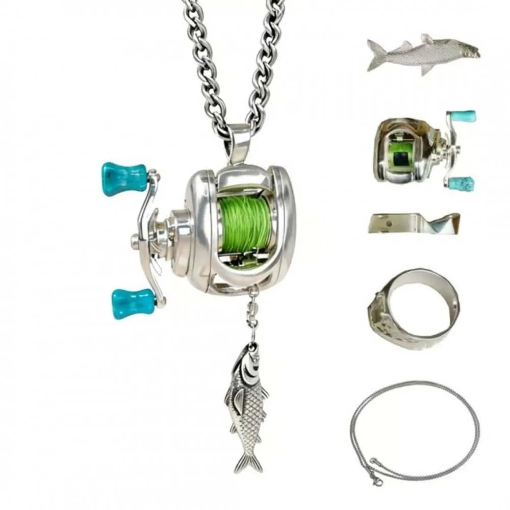 Neck Chain Luxury Fishing Reel Necklace Rotatable Exquisite Fishing Reel Ring High-end Pendant Men Neck Pendant Daily