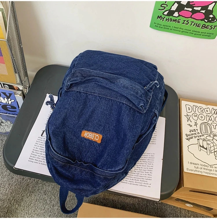 100% Cotton School Bags Solid Black Canvas Casual Backpacks Unisex Large Capacity Denim Satchels Soft Cloth Travel Packages