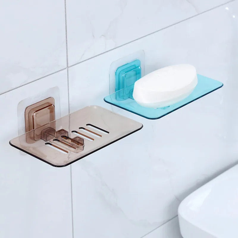 Soap Rack No Drilling Wall Mounted Double Layer Soap Holder Soap Sponge Dish Bathroom Accessories Soap Dishes Self Adhesive