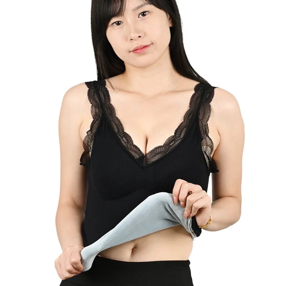 Thermal Underwear Padded Vest Thermo Lingerie Women Winter Clothing Warm Top Inner Wear Thermo Shirt Undershirt Intimate Lace