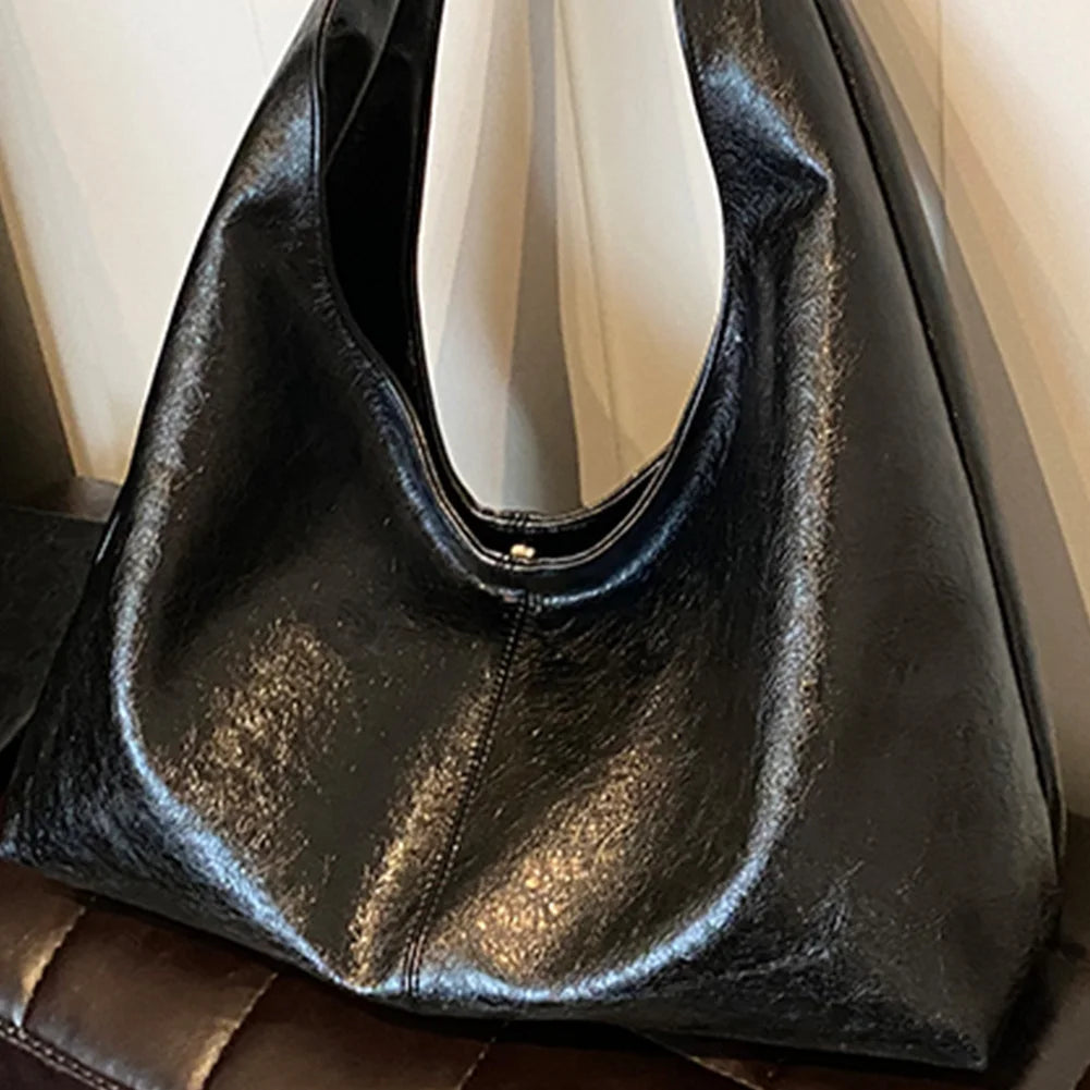 Women PU Casual Tote Handbag Large Capacity Stylish Shoulder Purse Solid Color Simple Commuting Bag Hasp Closure Chic Hobo Bag