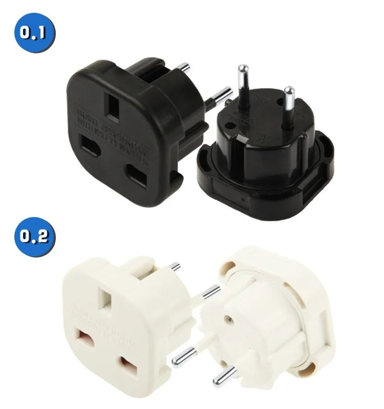 UK To EU 3PIN Plug Europe Travel Converter Adapter Plug 2pin Wall Plug Socket Connector Adaptor for International Travelling
