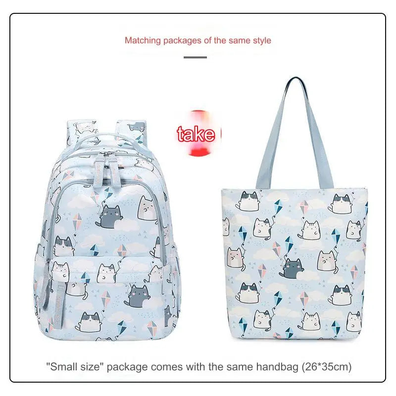School Bags for Girls Cute Printing Cat School Backpack and Handbag Kawaii Children Backpack Back To School 2024 Mochila Escolar