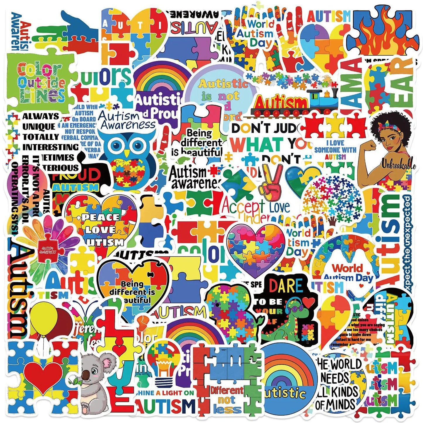 50Pcs Colorful Cartoon Autism Stickers Autism Awareness Decals for DIY Helmet Guitar Phone Laptop Motorcycle Luggage Stickers