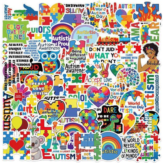 50Pcs Colorful Cartoon Autism Stickers Autism Awareness Decals for DIY Helmet Guitar Phone Laptop Motorcycle Luggage Stickers