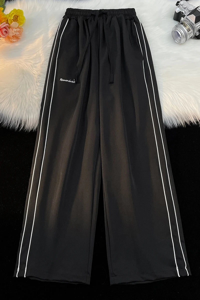 Pants Men American Vintage Full-length Wide Leg Trouser White Striped Casual Couples Hip Hop Streetwear All-match Popular Daily