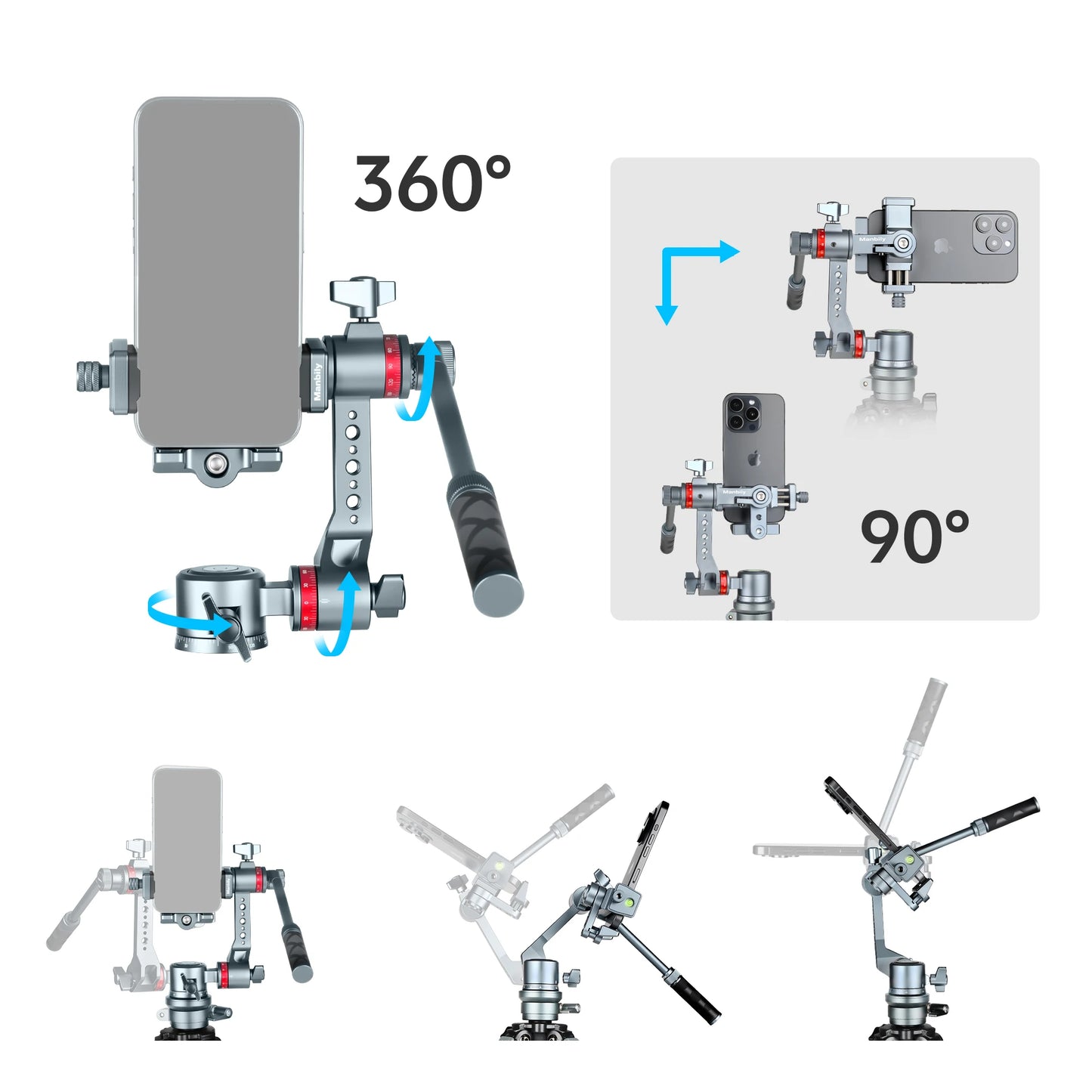Manbily YJ-002 Mobile Camera Gimbal 360° Rotation Adjustable for Live Streaming Aluminum Camera Gimbal with Handle