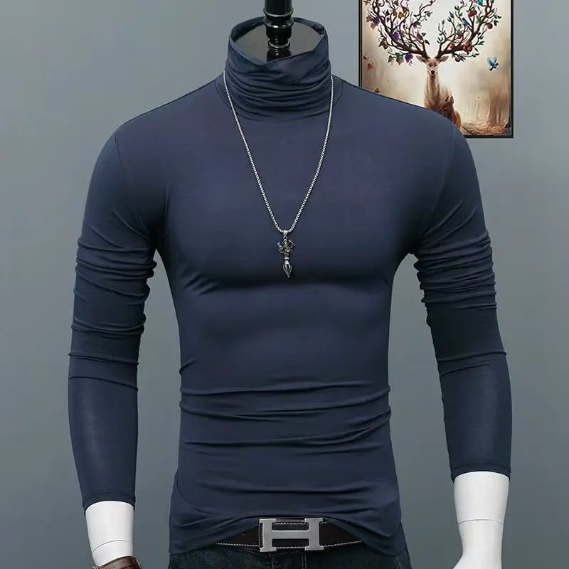 Thermal Underwear Tops Men Winter Clothes Thermal Shirt Autumn Men's Winter Tights High Neck Thin Slim Fit Long Sleeve T-shirt